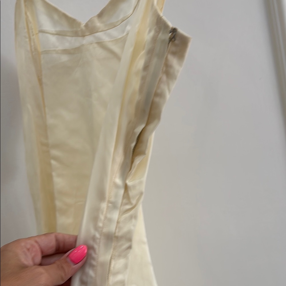 70s Vintage Cream Lace Dress with Satin Slip Rhinestone Detail Small - Picture 9 of 10